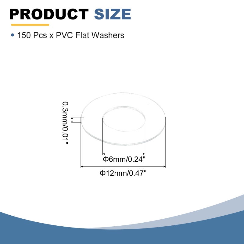 يو إكس سيل uxcell 150 قطعة M6 PVC غسالات مسطحة واضحة عادي غسالة 6 مم معرف 12 مم OD 0.3 مم فواصل مسطحة مستديرة سميكة للبراغي البراغي الزجاج مقبض باب الحمام الحمام - Image 2